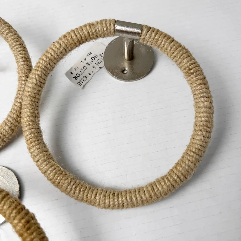 New Hobby Lobby Jute Rope Towel Rings Set of 3 Nautical Coastal Silver Mounting